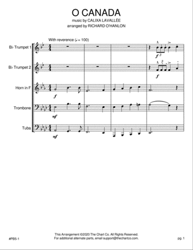 O Canada - for Brass Quintet