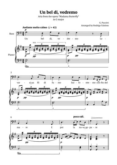 Un Bel Di Vedremo (from Madama Butterfly) - for Bass - in G major