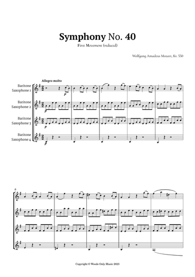 Symphony No. 40 by Mozart for Baritone Sax Quartet
