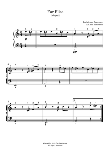 Fur Elise (Beginner Piano Solo)