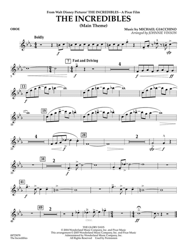 The Incredibles (Main Theme) (arr. Johnnie Vinson) - Oboe