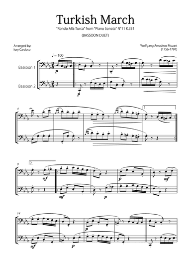 "Turkish March" (Alla Turca) - BASSOON DUET
