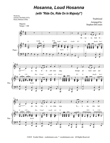 Hosanna, Loud Hosanna (with "Ride On, Ride On In Majesty!") (Unison choir - Piano)