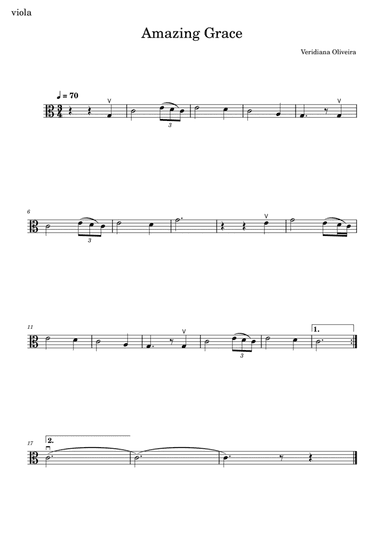 Amazing Grace, for Viola in C major