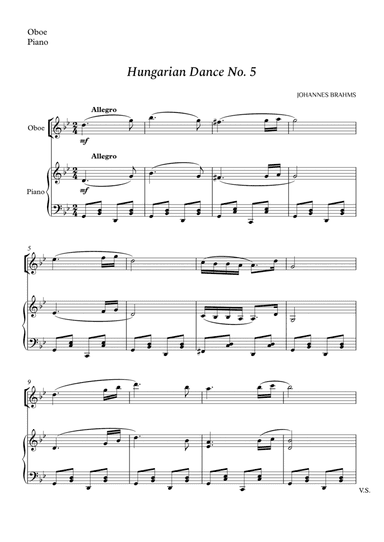 Hungarian Dance No. 5 for Oboe and Piano