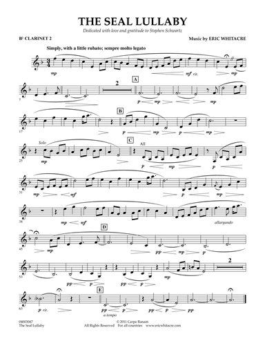 The Seal Lullaby - Bb Clarinet 2