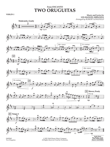 Two Oruguitas (from Encanto) (arr. Robert Longfield) - Violin 1