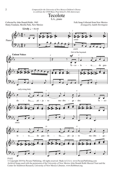 Tecolote (arr. Judith Herrington)