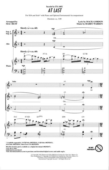 At Last (arr. Mac Huff)