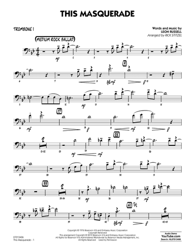 This Masquerade (arr. Rick Stitzel) - Trombone 1