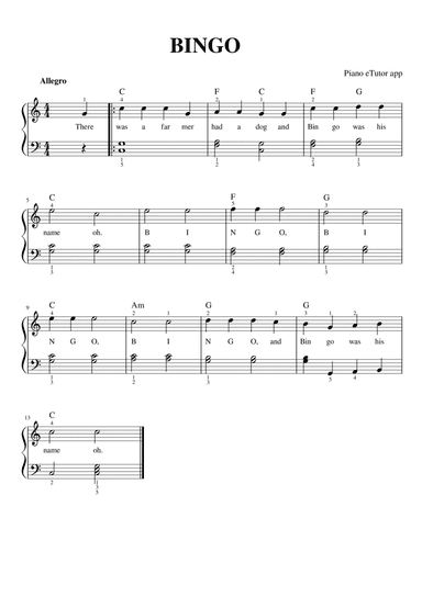 BINGO - piano sheet music