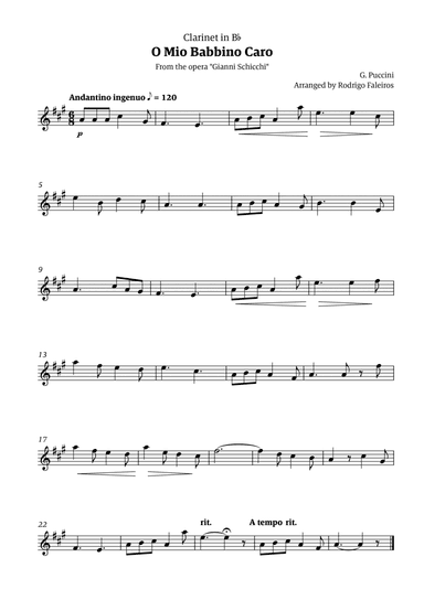 O Mio Babbino Caro - for clarinet solo