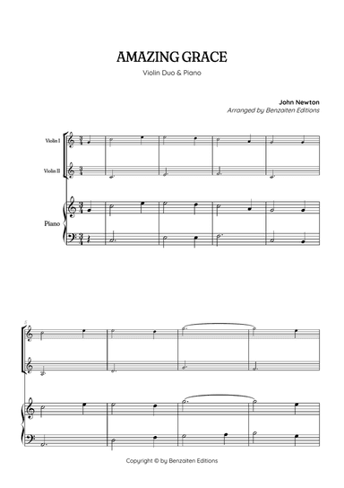Amazing Grace • super easy violin duet sheet music with piano accompaniment