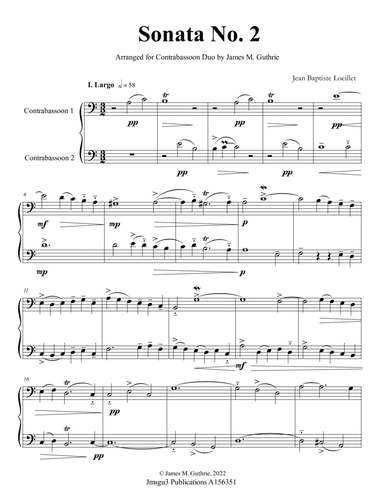 Loeillet: Sonata No. 2 for Contrabassoon Duo