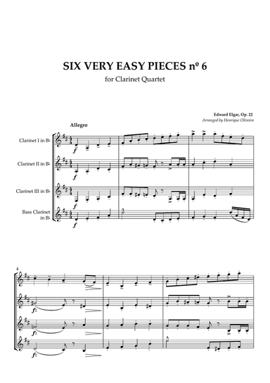 Six Very Easy Pieces nº 6 (Allegro) - Clarinet Quartet