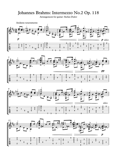 Intermezzo No. 2 Op. 118, guitar arrangement