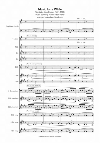 Music for a while (classroom arrangement in three parts)