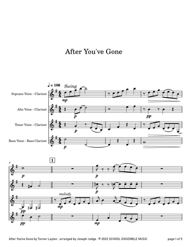 After You've Gone by Turner Layton for Clarinet Quartet in Schools