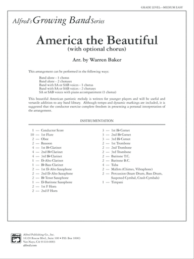 America, the Beautiful (with optional SA/SAB chorus): Score