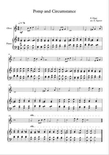 Pomp and Circumstance, Edward Elgar, For Oboe & Piano