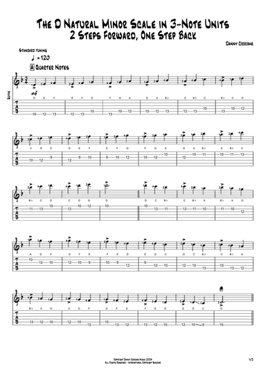 The D Natural Minor Scale in 3-Note Units (2 Steps Forward, One Step Back)