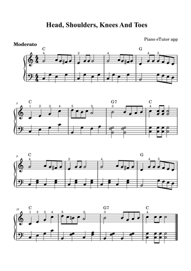 Head, Shoulders, Knees and Toes (folk song) - piano