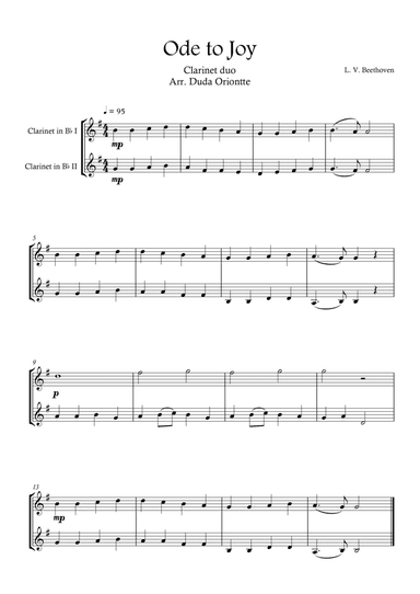 Ode the Joy ( Clarinet in Bb Duo - Beethoven Symphony No. 9 ) BEGINNER