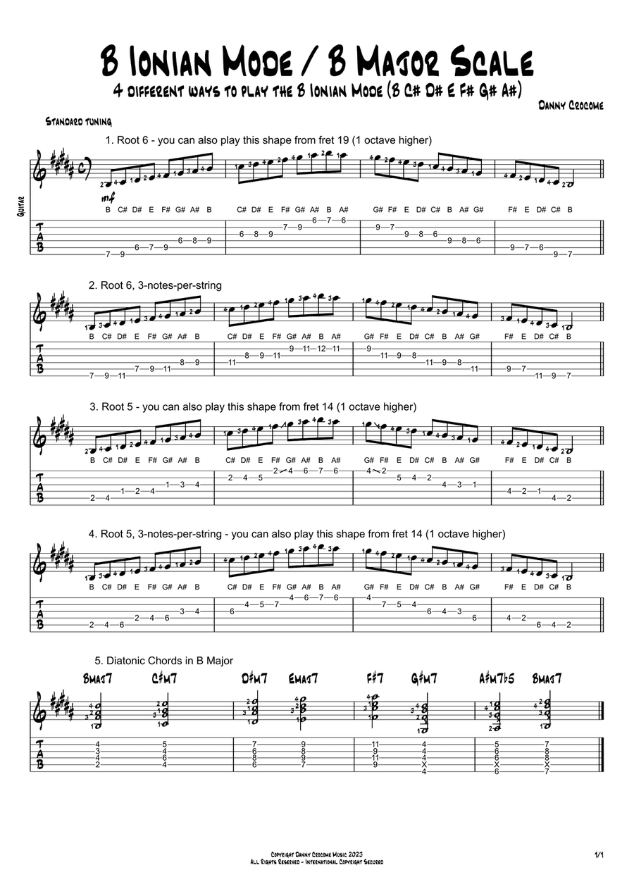 B Ionian Mode / B Major Scale (4 Ways to Play)