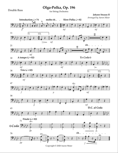 Olga-Polka, Op. 196 (arr. for string orchestra): Double Bass