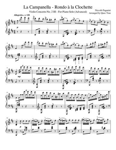 La Campanella - Rondo Ă  la Clochette - For Piano Solo (Advanced)