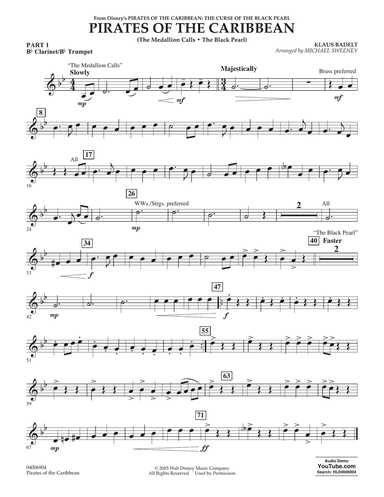 Pirates of the Caribbean (from The Curse of the Black Pearl) - Pt.1 - Bb Clarinet/Bb Trumpet