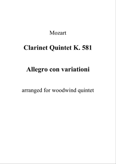 Clarinet Quintet K. 581 - Allegro con variationi (Full Score)