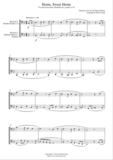 Home, Sweet Home (for bassoon duet, suitable for grades 2-4)