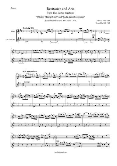 J S Bach Recit. and Aria from The Easter Oratorio, BWV 249. Duet for Flute and Alto Flute