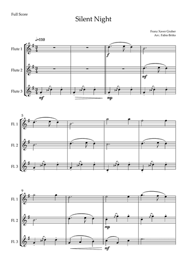 Silent Night (Christmas Song) for Flute Trio