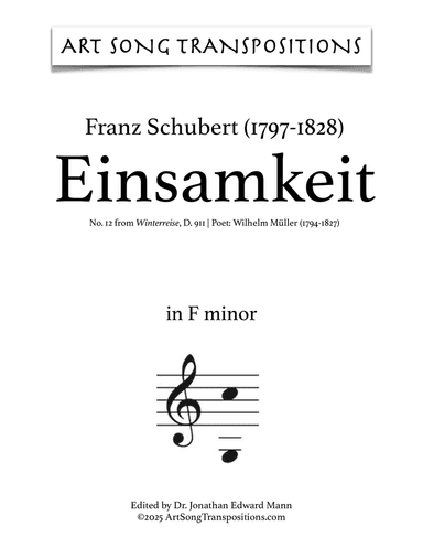 SCHUBERT: Einsamkeit, D. 620 (transposed down a whole step)