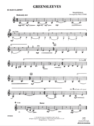 Greensleeves: B-flat Bass Clarinet