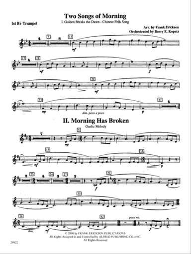 Two Songs of Morning: 1st B-flat Trumpet