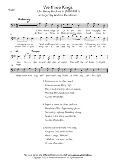 We three Kings (easy cello + easy piano)