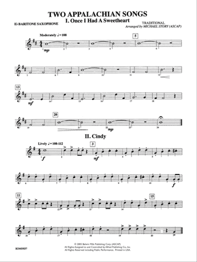 Two Appalachian Songs (I. "Once I Had a Sweetheart," II. "Cindy"): E-flat Baritone Saxophone