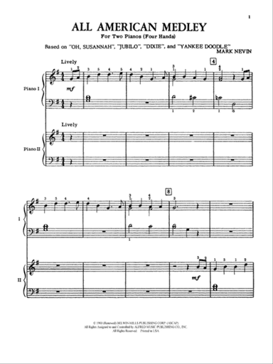 All American Medley: Based on "Oh, Susannah", "Jubilo", "Dixie" and "Yankee Doodle" - Piano Duo (2 Pianos, 4 Hands)