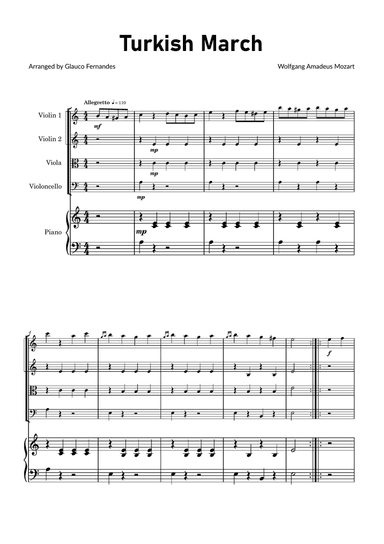 Turkish March by Mozart - String Quartet with Piano