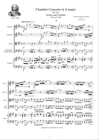 Vivaldi - Chamber Concerto in A major Rv 158 for Strings and Cembalo