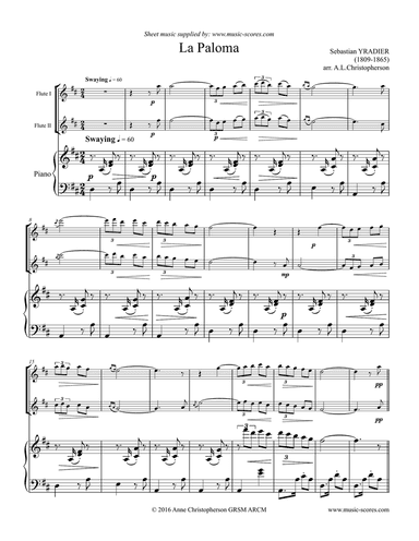 La Paloma - 2 Flutes and Piano