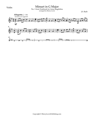 Minuet in G No. 1 by J.S. Bach from Notebook of Anna Magdalena