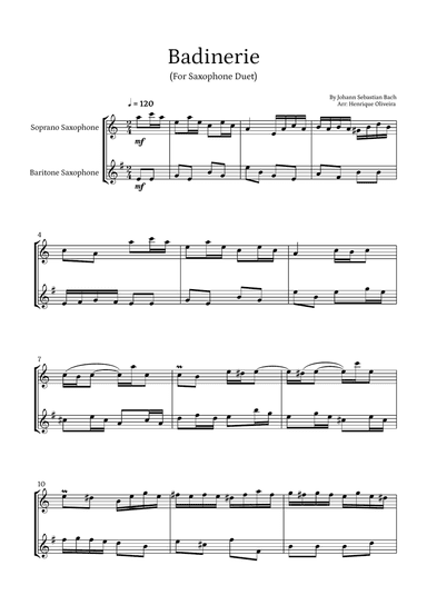 Badinerie by J. S. Bach (For Saxophone Duet)