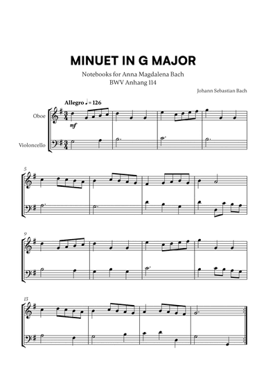 Minuet in G Major (BWV Anh. 114) (for Oboe and Cello)