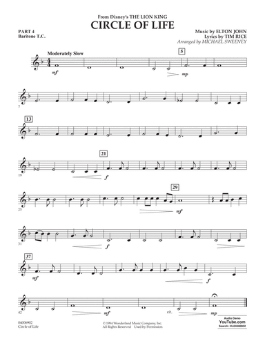 Circle of Life (from The Lion King) (arr. Michael Sweeney) - Pt.4 - Baritone T.C.