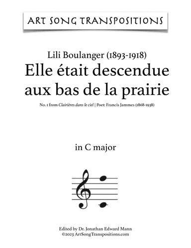 BOULANGER: Elle était descendue au bas de la prairie (transposed to C major)