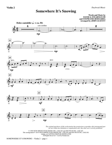 Somewhere It's Snowing (arr. John Leavitt) - Violin 2